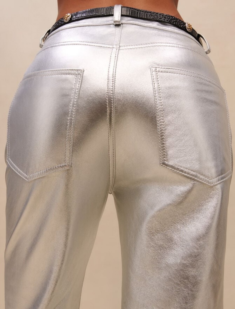 Maje Leren Broek Dames Zilver | YZLOIBC-48